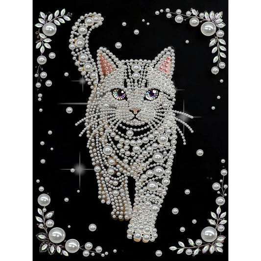 DIY Pearl Painting With Frame - Handmade Self-Adhesive Pearls - Cat (30*40cm) A