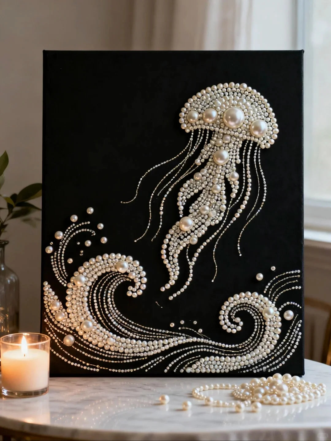 DIY Pearl Painting With Frame - Handmade Self-Adhesive Pearls - Jellyfish (30*40cm) C