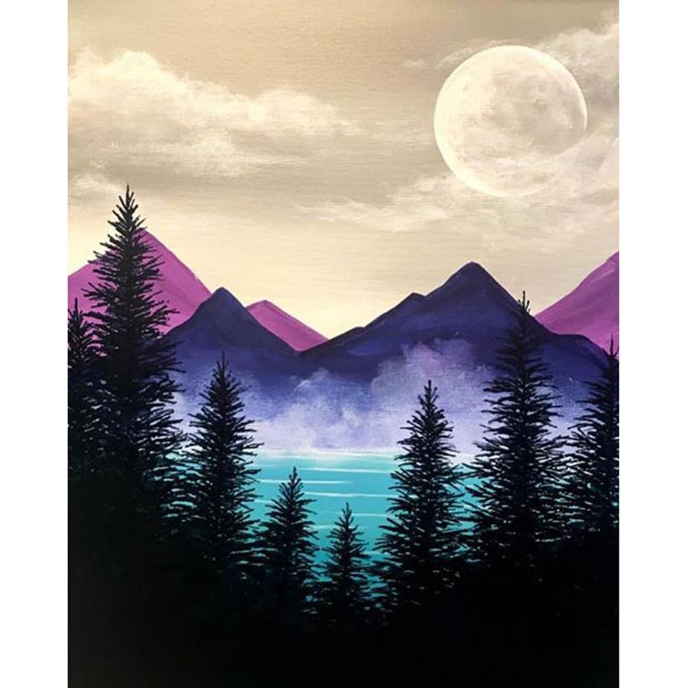 5D Diy Diamond Painting Kit Full Round Beads Purple Mountain