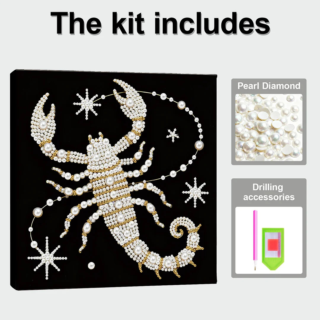 DIY Pearl Painting With Frame - Handmade Self-Adhesive Pearls - Scorpion (25*25cm) A