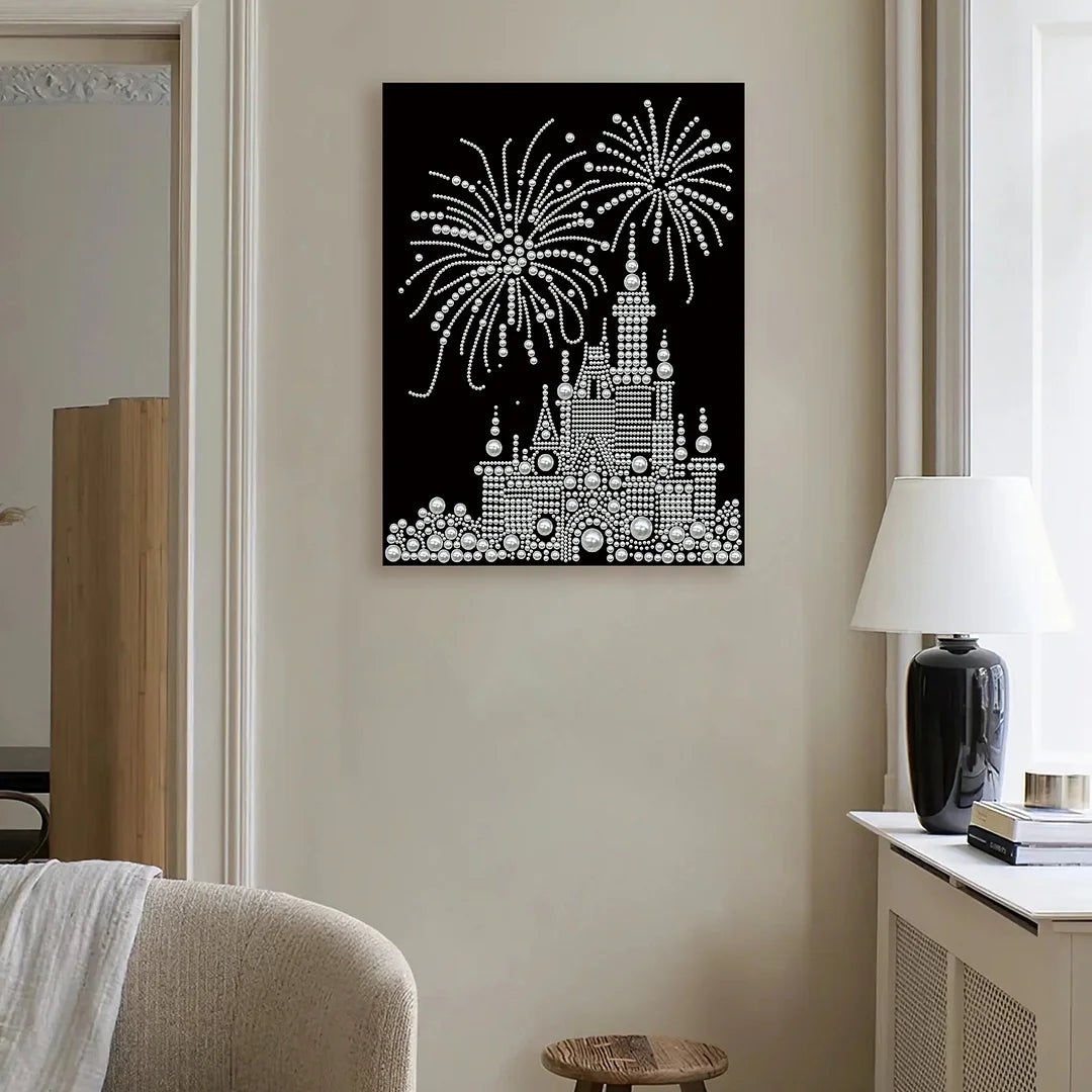 DIY Pearl Painting With Frame - Handmade Self-Adhesive Pearls - Fireworks Castle (30*40cm)