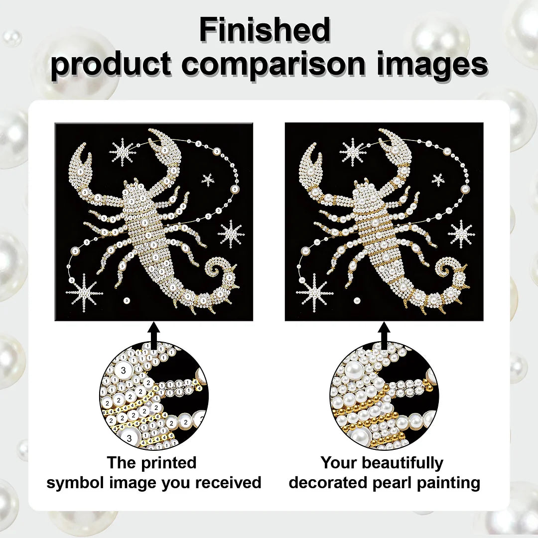 DIY Pearl Painting With Frame - Handmade Self-Adhesive Pearls - Scorpion (25*25cm) A