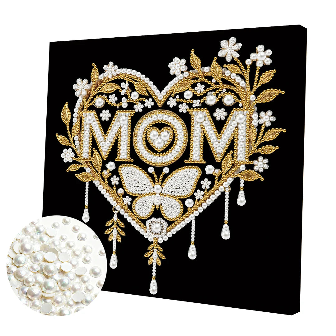DIY Pearl Painting With Frame - Handmade Self-Adhesive Pearls - MOM (25*25cm)