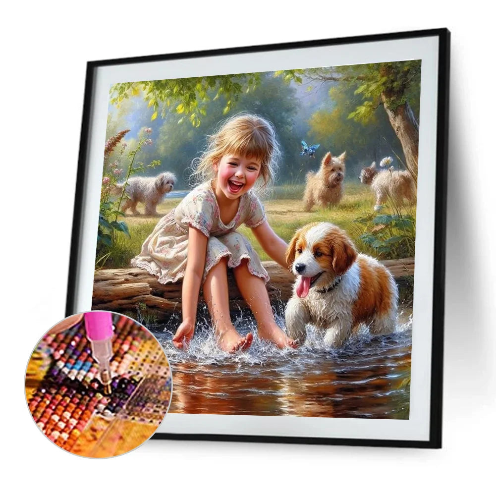 Diamond Painting - Full Round / Square - Dog and Girl F
