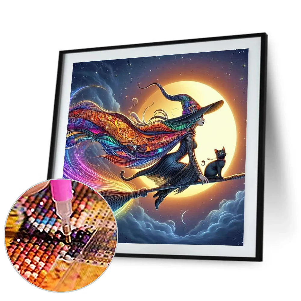 Diamond Painting - Full Round / Square - Halloween Flying Witch