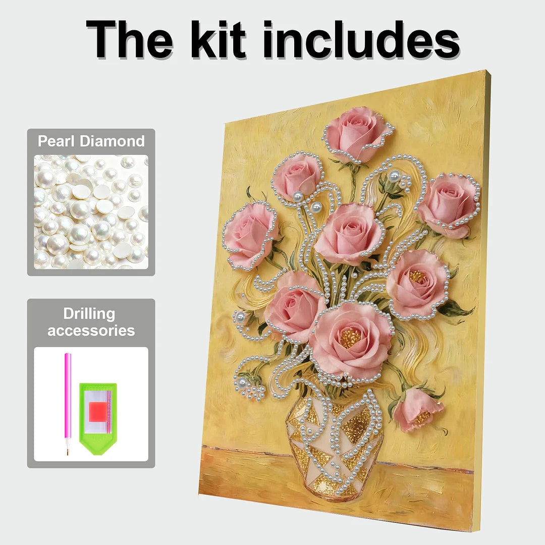 DIY Pearl Painting With Frame - Handmade Self-Adhesive Pearls - Vase (30*40cm) C
