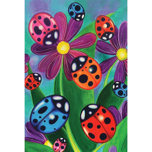 5D Diy Diamond Painting Kit Full Round Beads Flower Ladybug