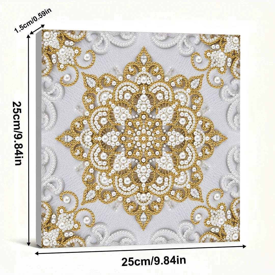 DIY Pearl Painting With Frame - Handmade Self-Adhesive Pearls - Mandala (25*25cm) D
