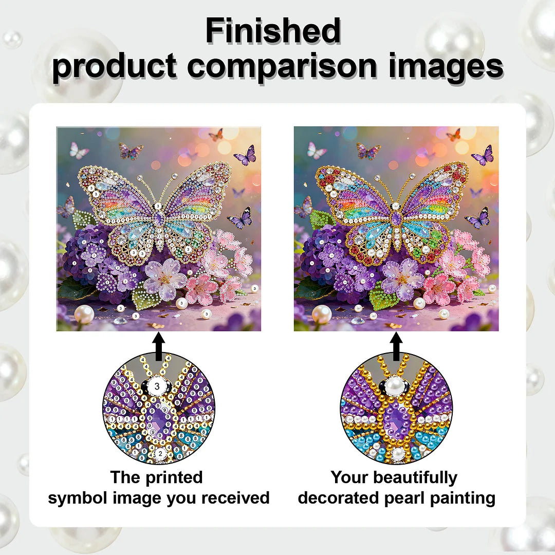 DIY Pearl Painting With Frame - Handmade Self-Adhesive Pearls - Butterfly (25*25cm) A