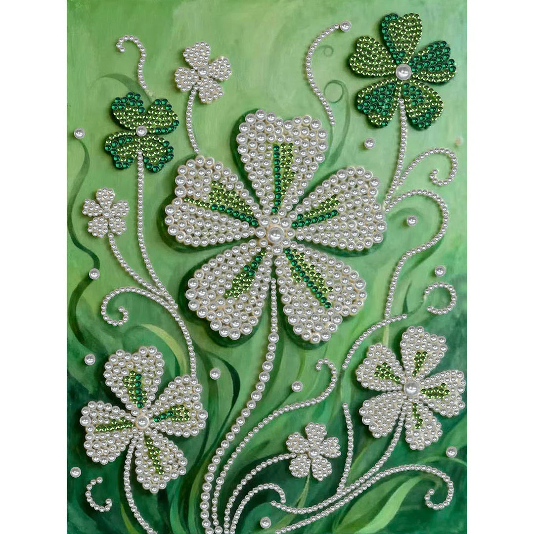 DIY Pearl Painting With Frame - Handmade Self-Adhesive Pearls - Clover (30*40cm)