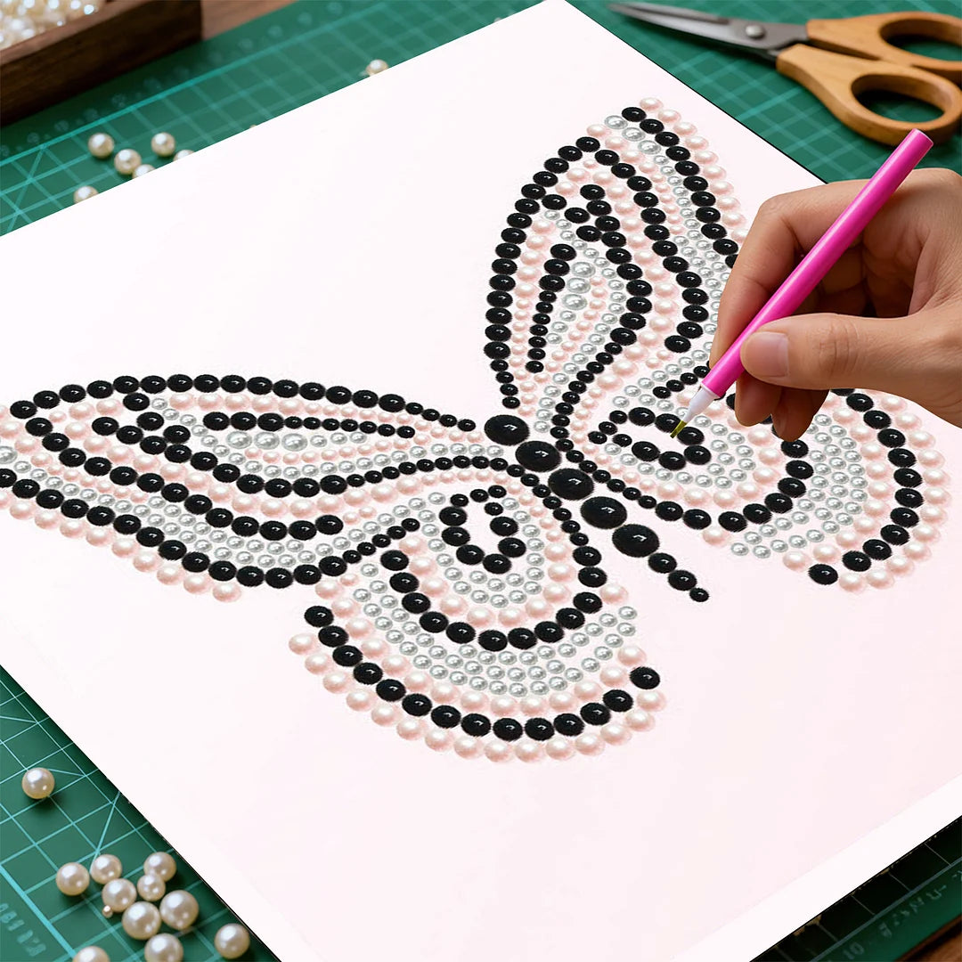 DIY Pearl Painting With Frame - Handmade Self-Adhesive Pearls - Butterfly (30*30cm) H