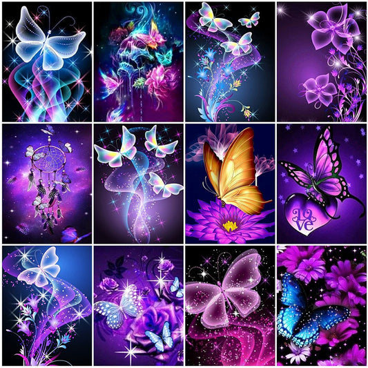 Diamond Paintings Art Full Drill Butterflies in Purple World