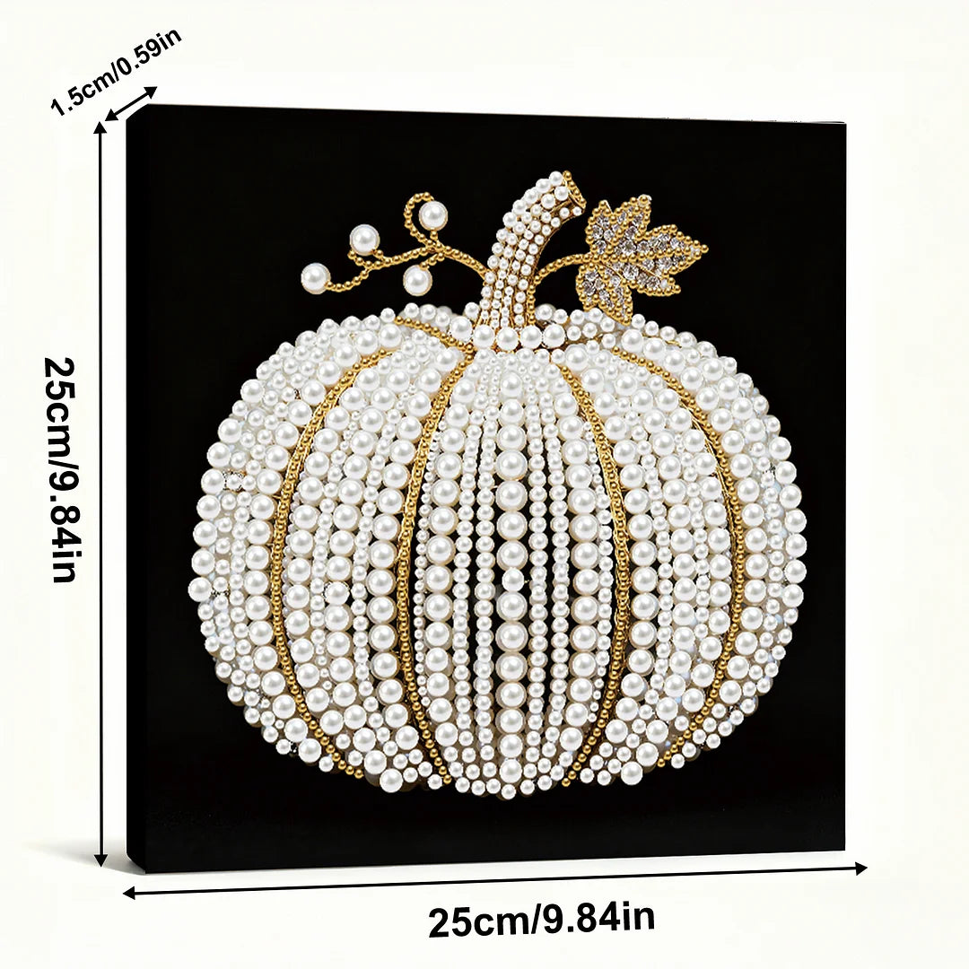 DIY Pearl Painting With Frame - Handmade Self-Adhesive Pearls - Pumpkin (25*25cm)