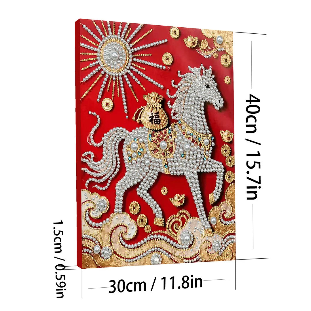 DIY Pearl Painting With Frame - Handmade Self-Adhesive Pearls - Horse (30*40cm) C