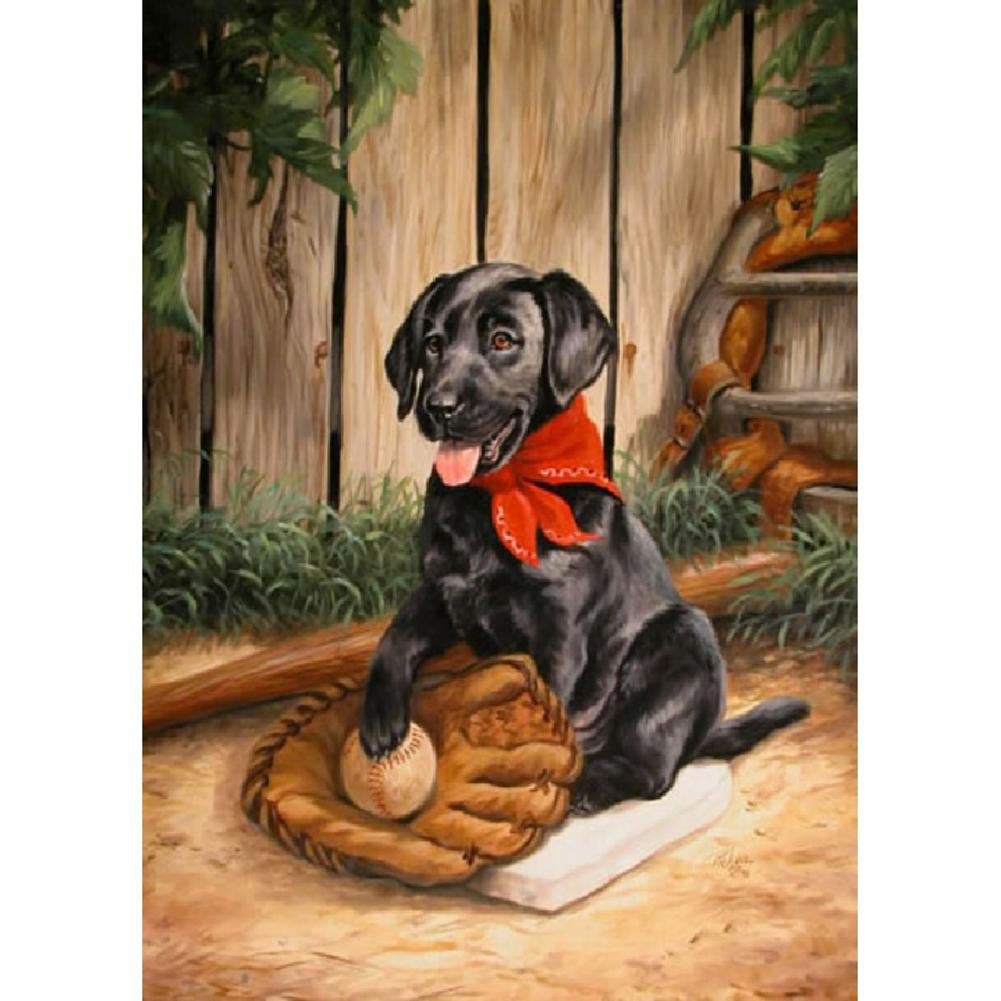 5D Diy Diamond Painting Kit Full Round Beads Baseball Dog