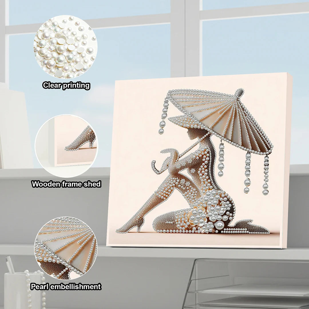 DIY Pearl Painting With Frame - Handmade Self-Adhesive Pearls - Lady (30*30cm) G