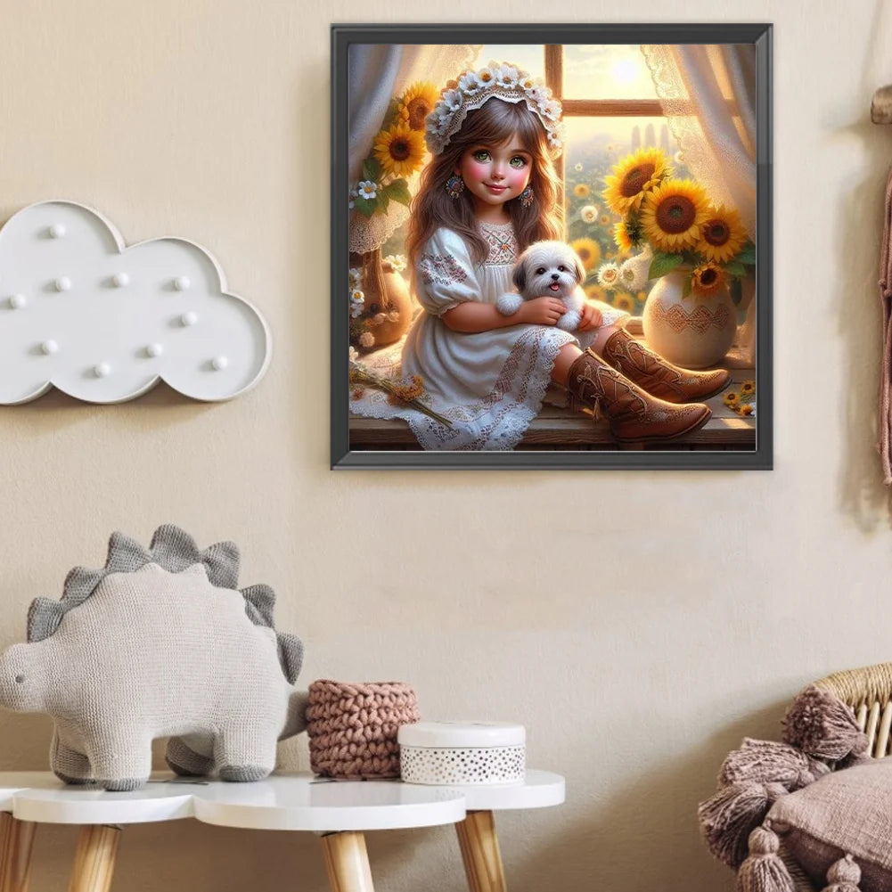 Diamond Painting - Full Round / Square - Girl and Dog