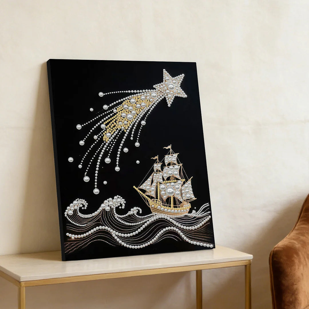DIY Pearl Painting With Frame - Handmade Self-Adhesive Pearls - Sea (30*40cm)