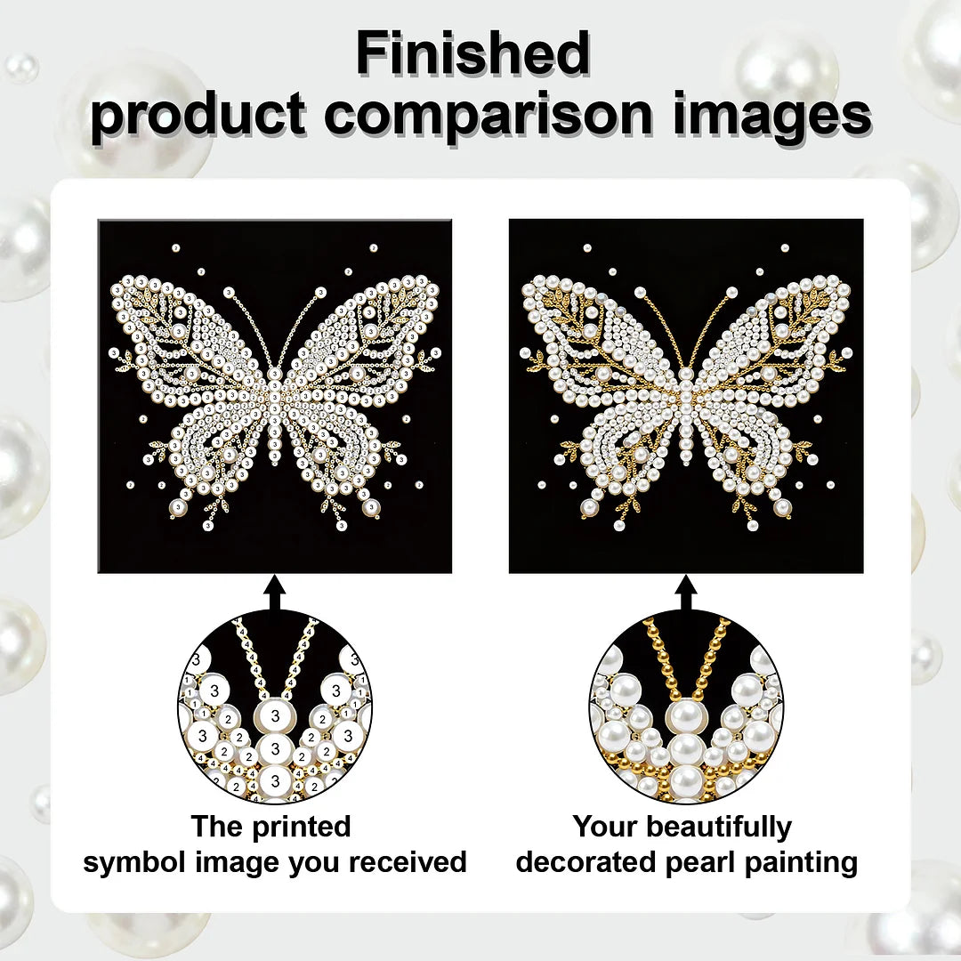 DIY Pearl Painting With Frame - Handmade Self-Adhesive Pearls - Butterfly (25*25cm) D
