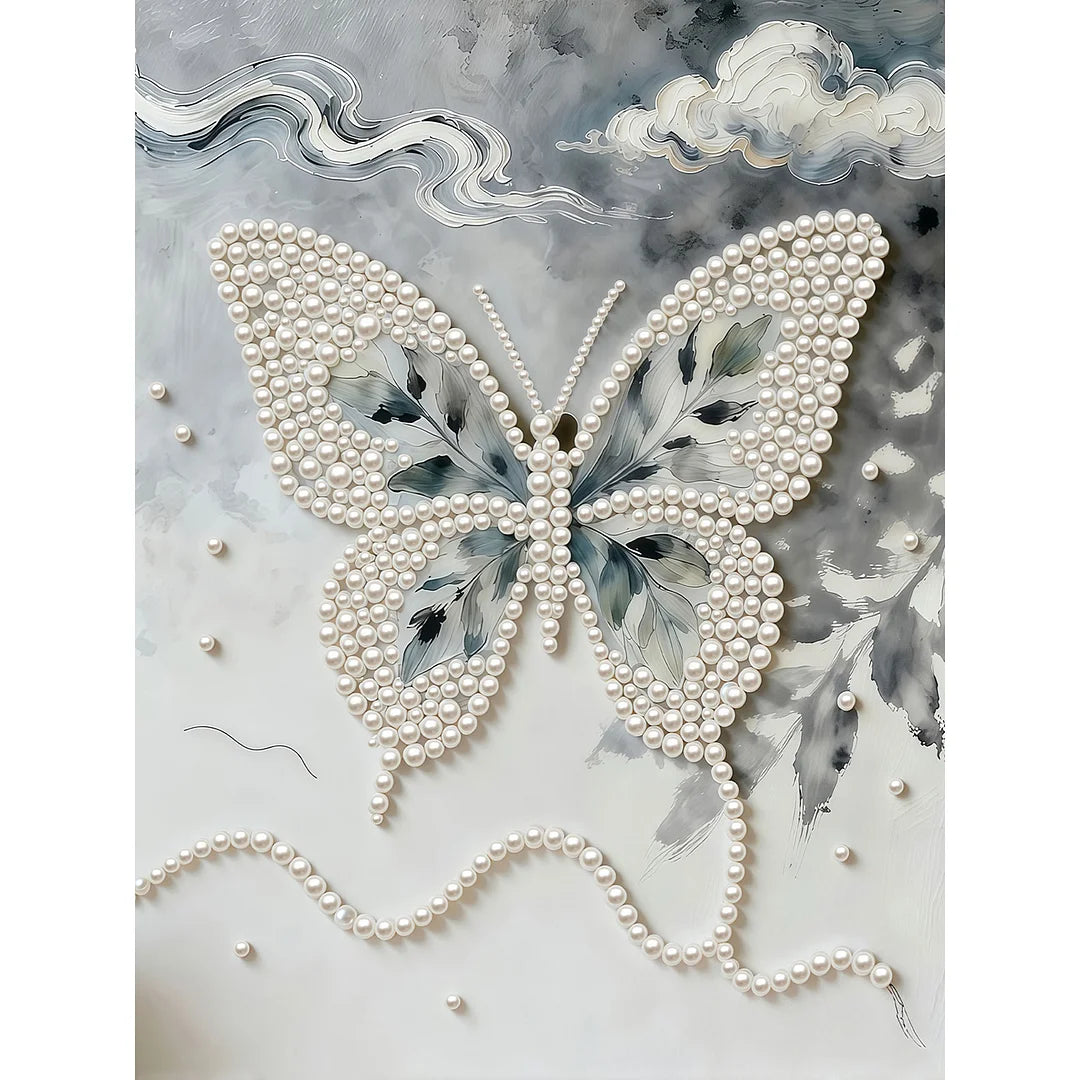 DIY Pearl Painting With Frame - Handmade Self-Adhesive Pearls - Butterfly (30*40cm) A