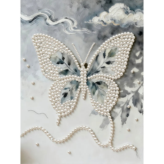 DIY Pearl Painting With Frame - Handmade Self-Adhesive Pearls - Butterfly (30*40cm) A