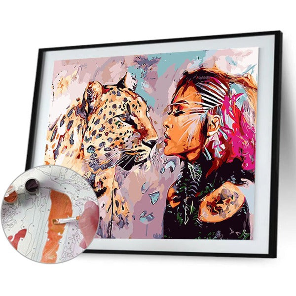 DIY Digital Oil Painting By Numbers Kits Beauty and Tiger Canvas Acrylic Color Drawing Picture