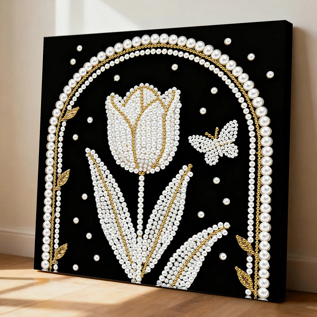 DIY Pearl Painting With Frame - Handmade Self-Adhesive Pearls - Tulip (25*25cm)