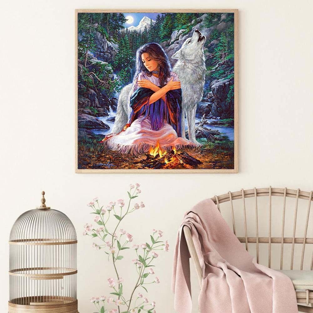 Diamond Painting - Full Round - Wolf Girl