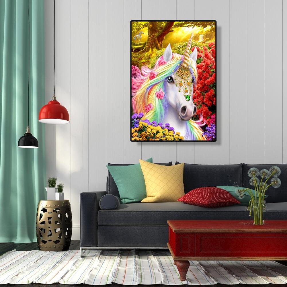 Diamond Painting - Full Round - Unicorn In Flowers