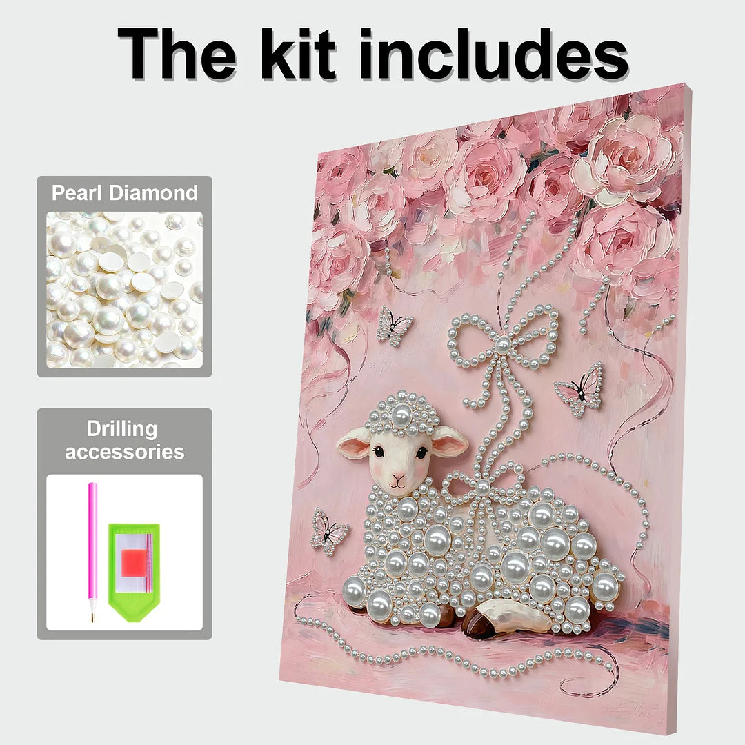 DIY Pearl Painting With Frame - Handmade Self-Adhesive Pearls - Sheep (30*40cm)