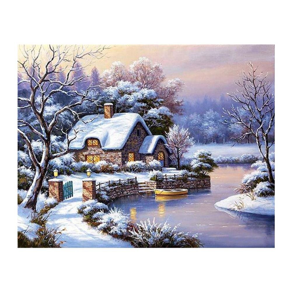 5D Diy Diamond Painting Kit Full Round Beads Snow House