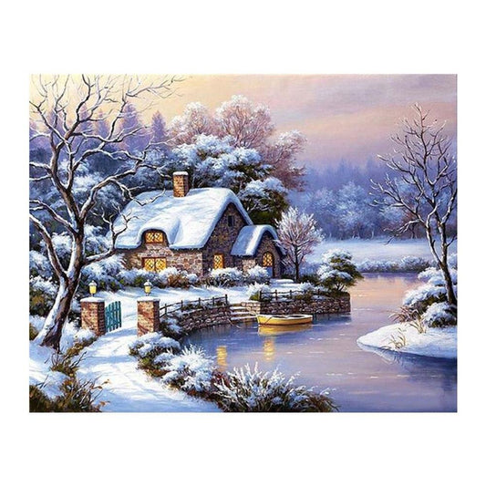 5D Diy Diamond Painting Kit Full Round Beads Snow House