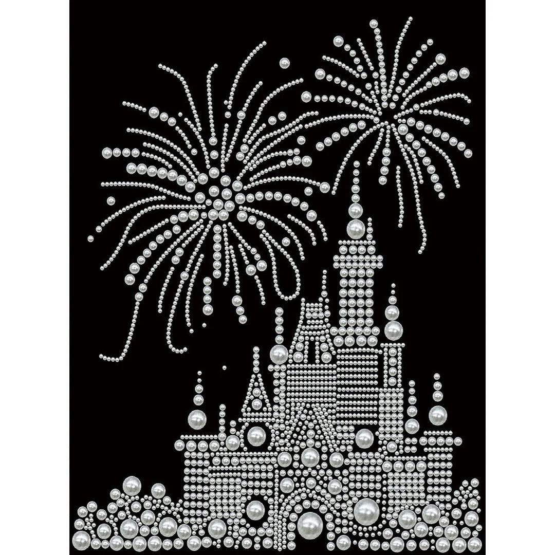 DIY Pearl Painting With Frame - Handmade Self-Adhesive Pearls - Fireworks Castle (30*40cm)