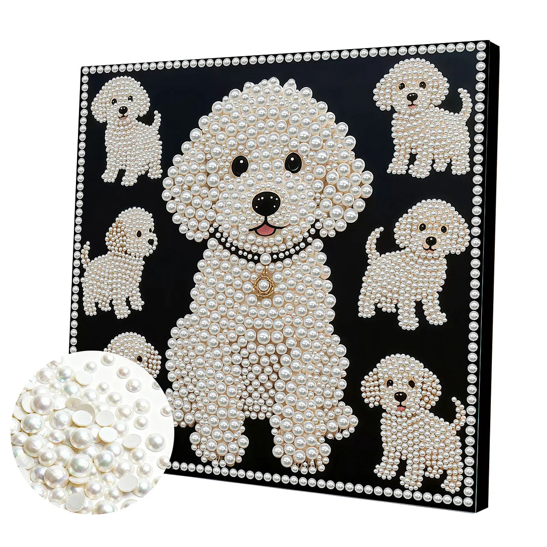 DIY Pearl Painting With Frame - Handmade Self-Adhesive Pearls - Puppy (30*30cm)