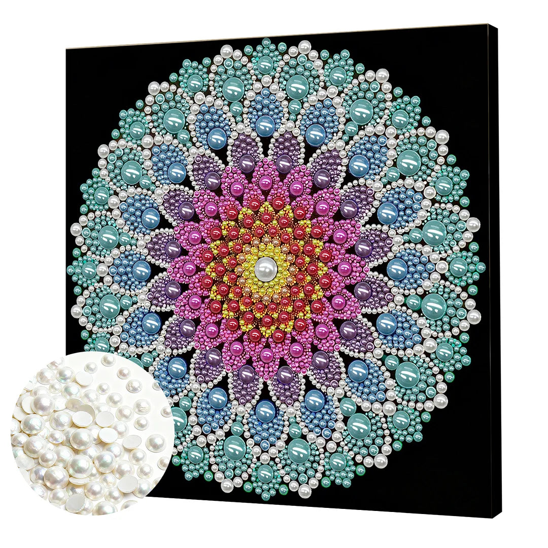 DIY Pearl Painting With Frame - Handmade Self-Adhesive Pearls - Lotus Pearl Mandala (25*25cm)