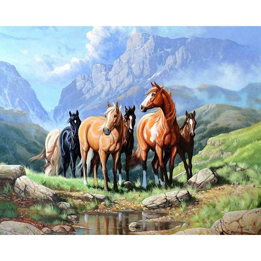 5D Diy Diamond Painting Kit Full Round Beads Horses