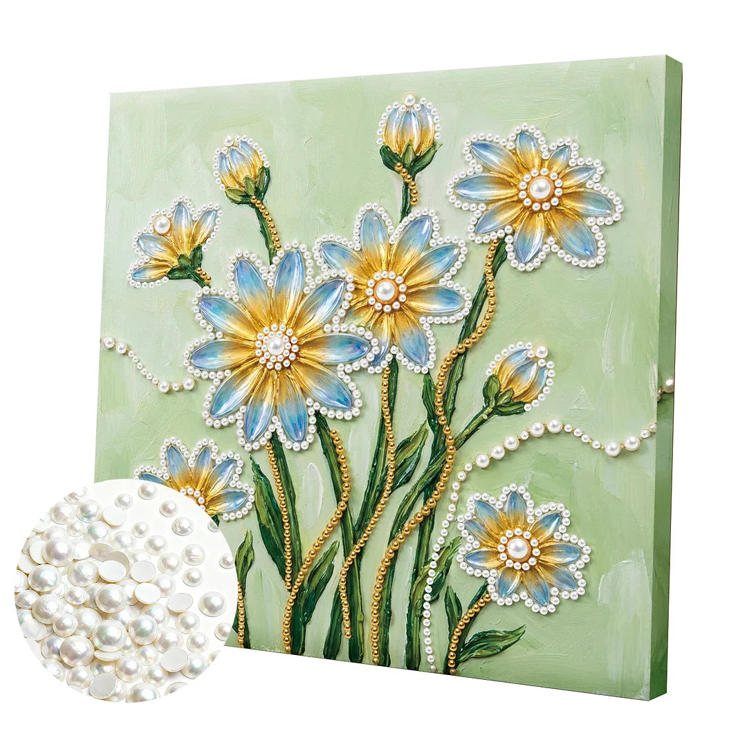 DIY Pearl Painting With Frame - Handmade Self-Adhesive Pearls - Flower (25*25cm) D