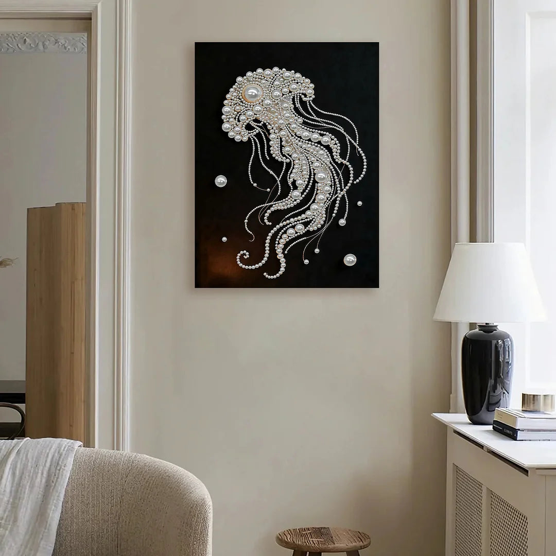 DIY Pearl Painting With Frame - Handmade Self-Adhesive Pearls - Jellyfish (30*40cm) B