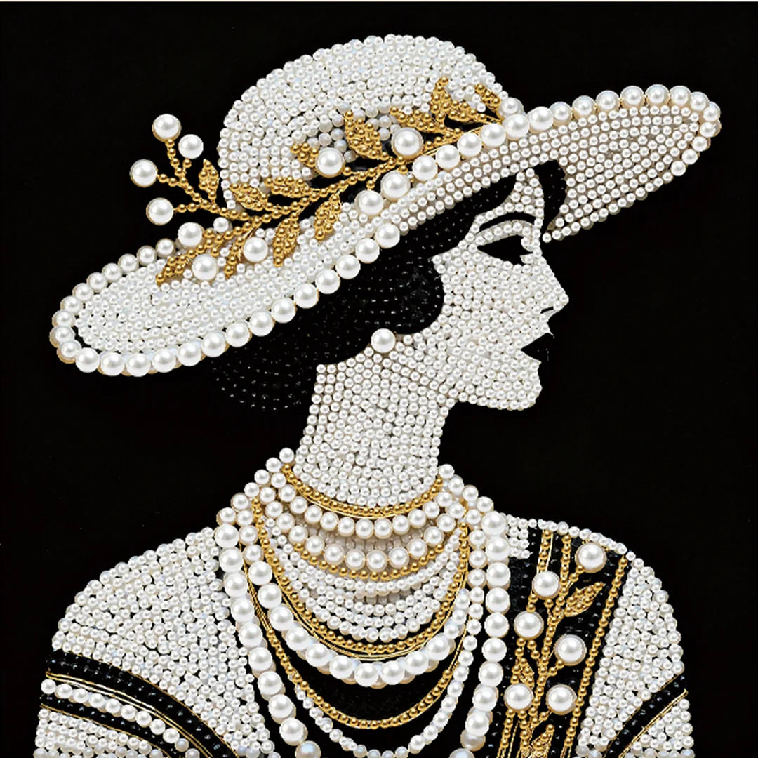 DIY Pearl Painting With Frame - Handmade Self-Adhesive Pearls - Lady (25*25cm) A