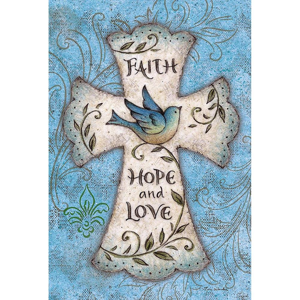 5D Diy Diamond Painting Kit Full Round Beads Faith,Hope,Love Cross