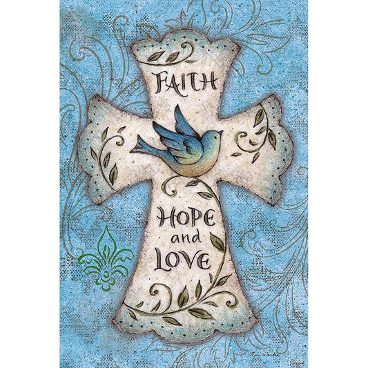 5D Diy Diamond Painting Kit Full Round Beads Faith,Hope,Love Cross