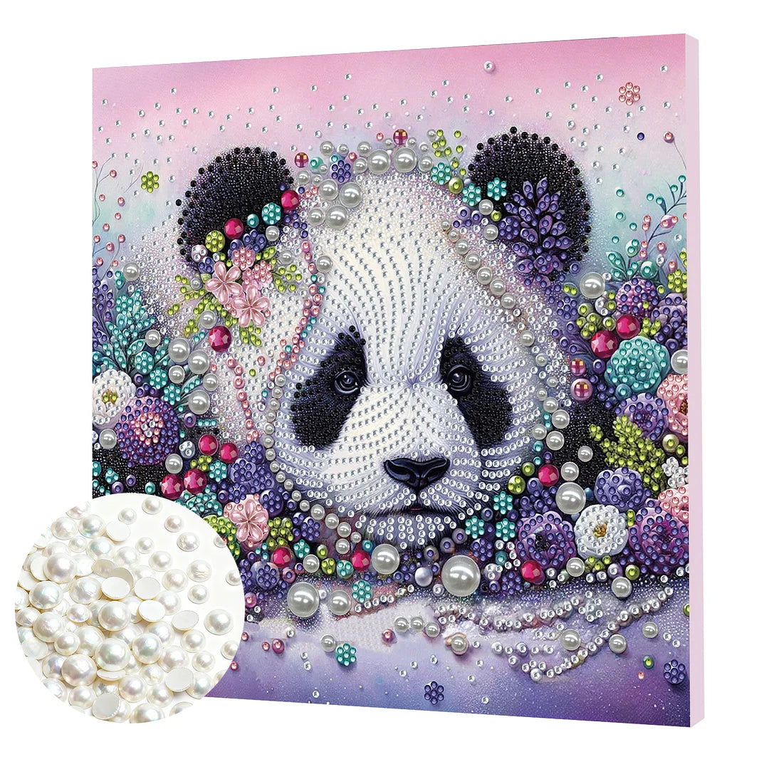 DIY Pearl Painting With Frame - Handmade Self-Adhesive Pearls - Panda (25*25cm)