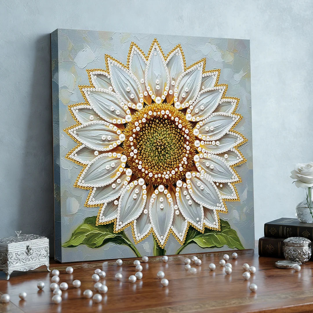 DIY Pearl Painting With Frame - Handmade Self-Adhesive Pearls - Sunflower (25*25cm) B