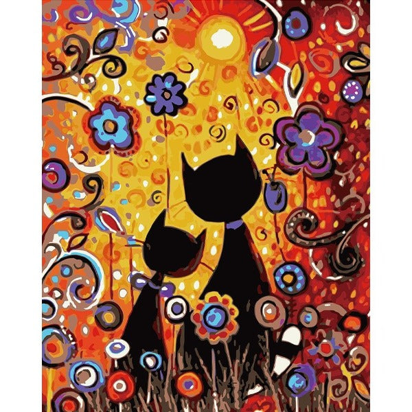 Oil Painting By Number Acrylic Canvas Two Cats Craft Decor