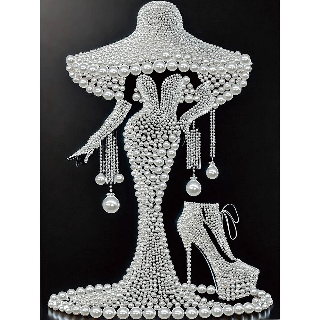 DIY Pearl Painting With Frame - Handmade Self-Adhesive Pearls - Lady (30*40cm)