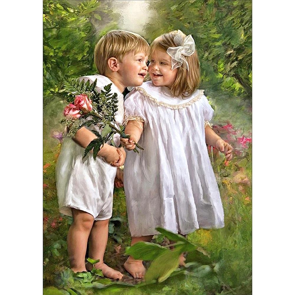 5D Diy Diamond Painting Kit Full Round Beads Two Little Cute Angels