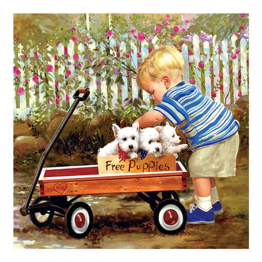 Paint By Number Oil Painting Boy Car Dogs (40*40cm)