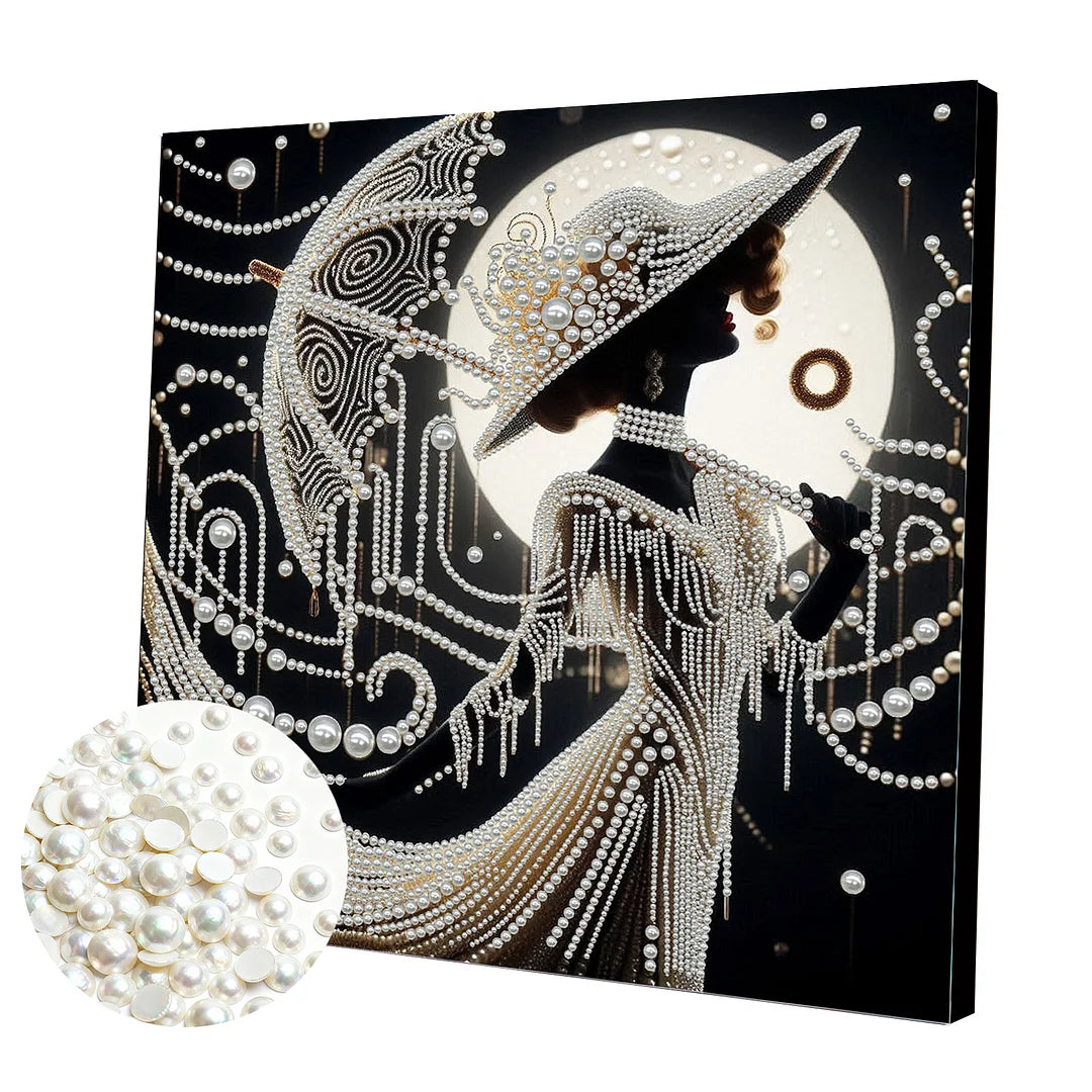 DIY Pearl Painting With Frame - Handmade Self-Adhesive Pearls - Lady (30*30cm) H