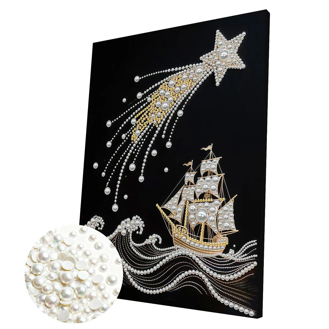 DIY Pearl Painting With Frame - Handmade Self-Adhesive Pearls - Sea (30*40cm)