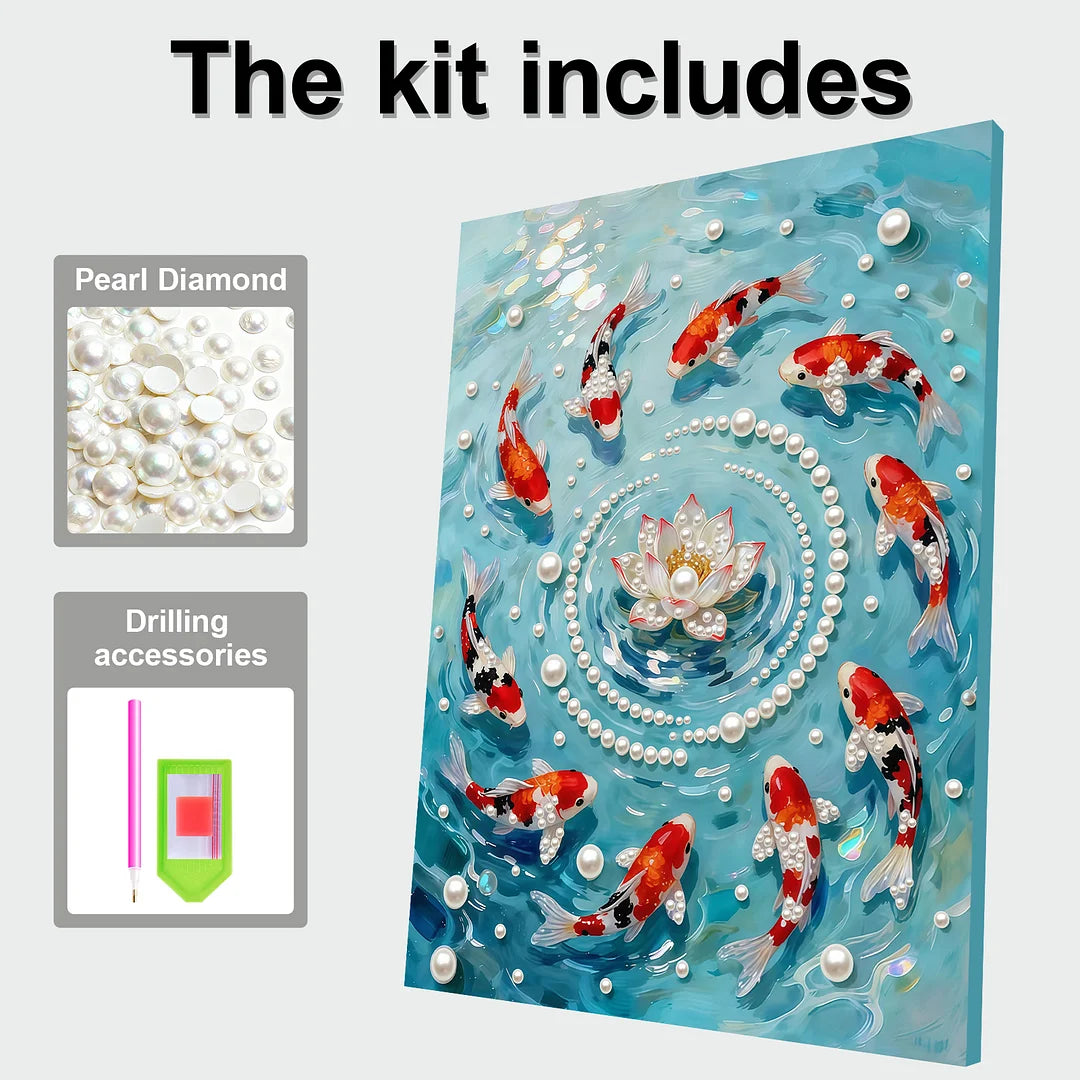 DIY Pearl Painting With Frame - Handmade Self-Adhesive Pearls - goldfish (30*40cm)